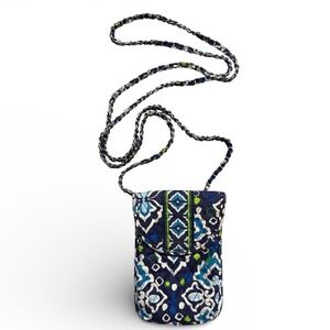 Vera Bradley Night and Day Indigo Quilted Cotton Crossbody Phone Bag Blue Green
